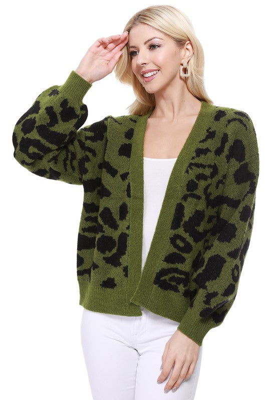 Leopard Jacquard Open Front Shrug Cardigan king-general-store-5710.myshopify.com