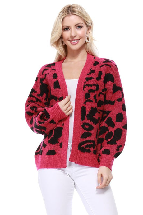 Leopard Jacquard Open Front Shrug Cardigan king-general-store-5710.myshopify.com