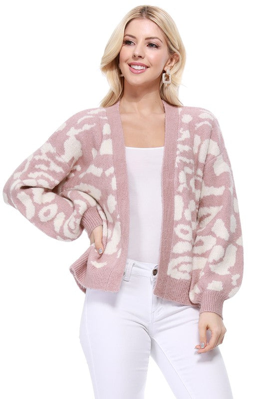 Leopard Jacquard Open Front Shrug Cardigan king-general-store-5710.myshopify.com