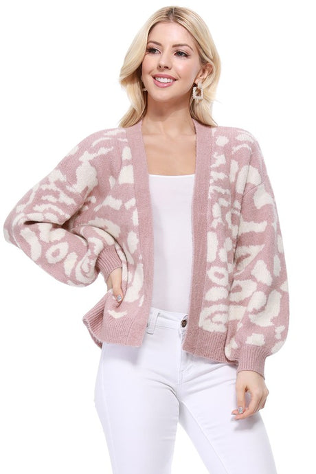 Leopard Jacquard Open Front Shrug Cardigan king-general-store-5710.myshopify.com