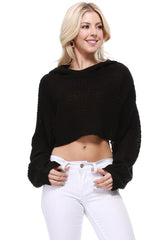 Bat Wing Sleeve Crop Waffle Knit Hoodie Top king-general-store-5710.myshopify.com