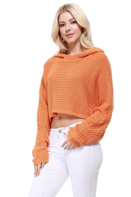 Bat Wing Sleeve Crop Waffle Knit Hoodie Top king-general-store-5710.myshopify.com