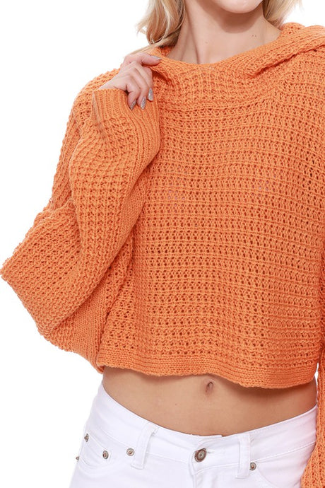 Bat Wing Sleeve Crop Waffle Knit Hoodie Top king-general-store-5710.myshopify.com