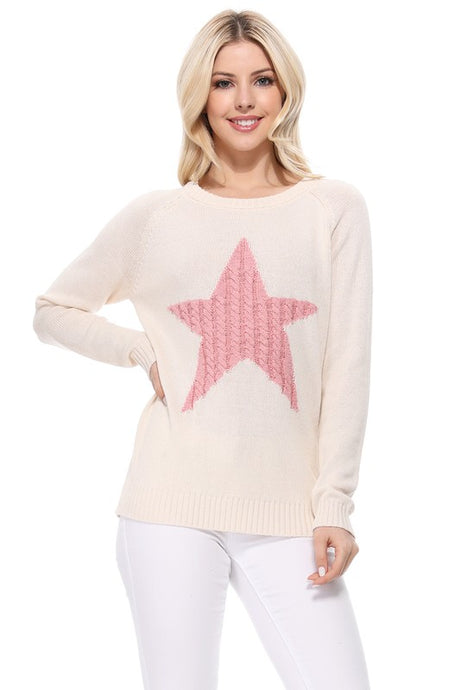 Cute Star Jacquard Round Neck Pullover Sweater king-general-store-5710.myshopify.com