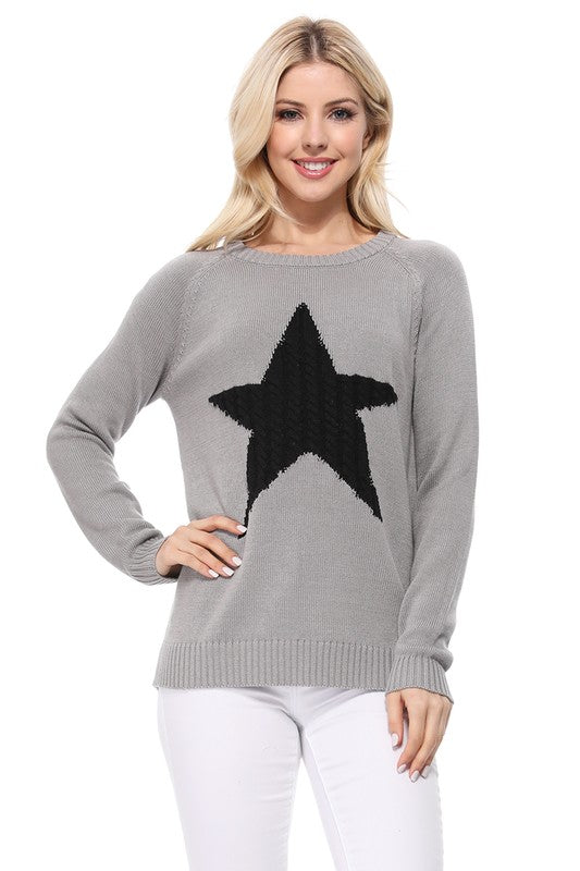 Cute Star Jacquard Round Neck Pullover Sweater king-general-store-5710.myshopify.com