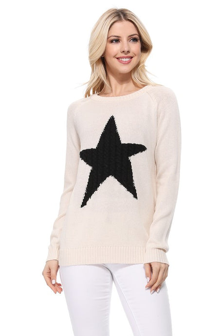 Cute Star Jacquard Round Neck Pullover Sweater king-general-store-5710.myshopify.com