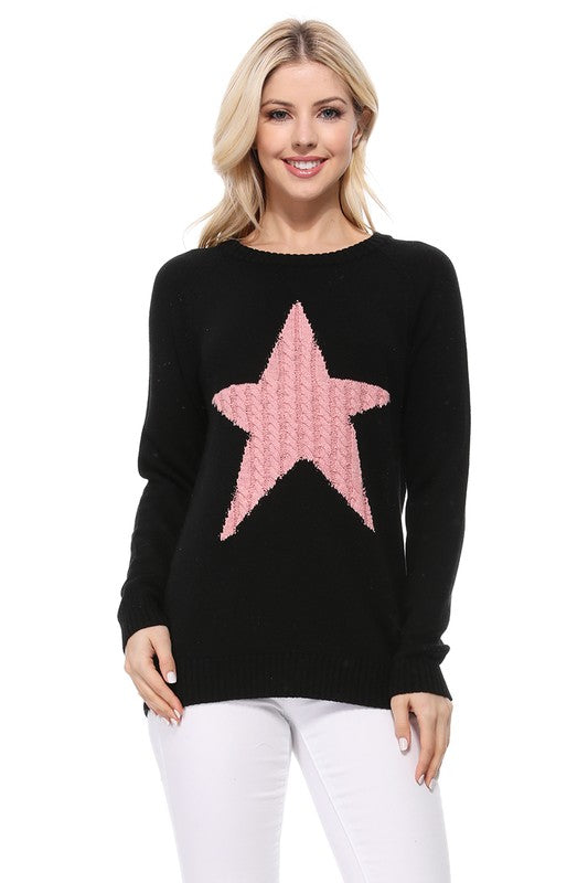 Cute Star Jacquard Round Neck Pullover Sweater king-general-store-5710.myshopify.com