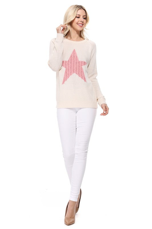 Cute Star Jacquard Round Neck Pullover Sweater king-general-store-5710.myshopify.com