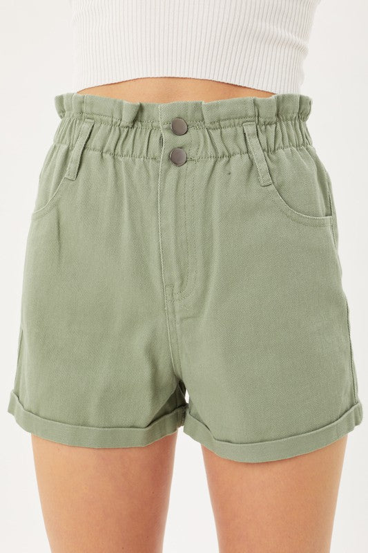 Double Buttoned Waistband Denim Shorts