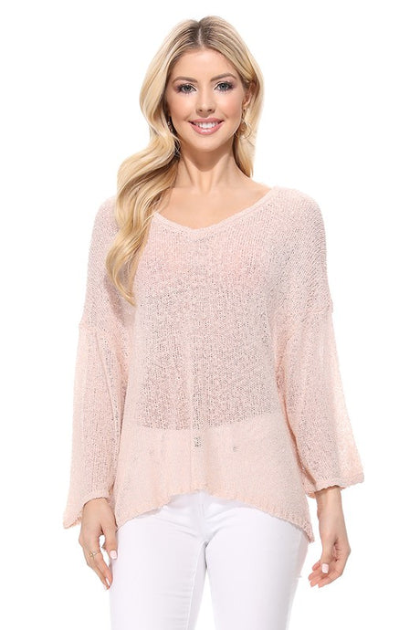 Open Back Sheer Batwing Sleeve Stretch Knit Top king-general-store-5710.myshopify.com