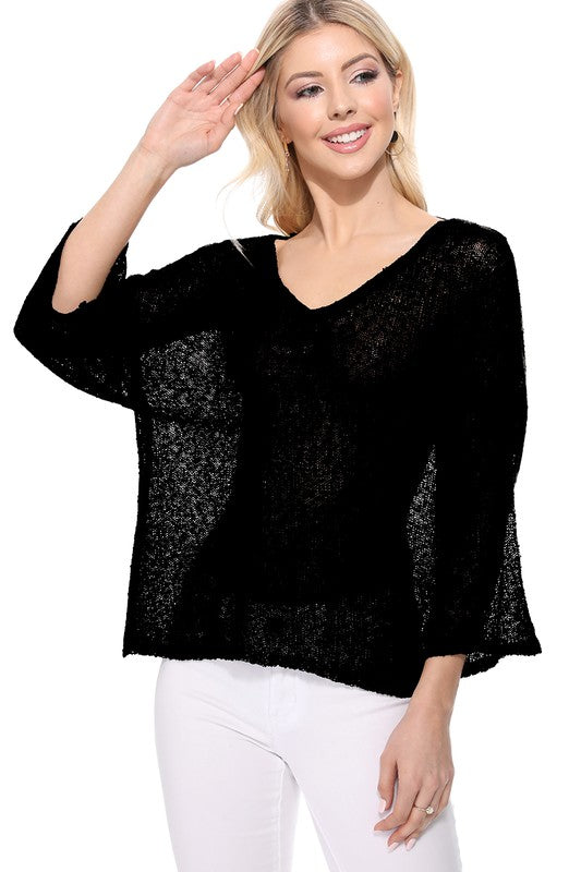 Open Back Sheer Batwing Sleeve Stretch Knit Top king-general-store-5710.myshopify.com