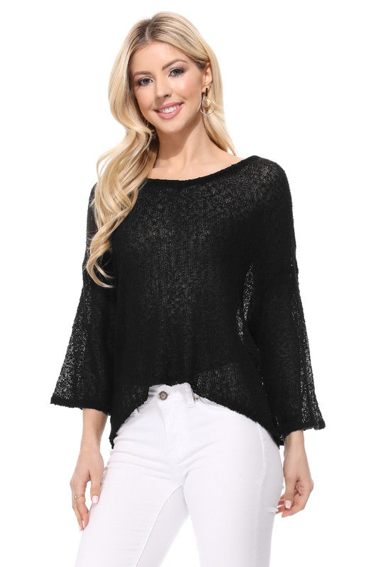 Open Back Sheer Batwing Sleeve Stretch Knit Top king-general-store-5710.myshopify.com