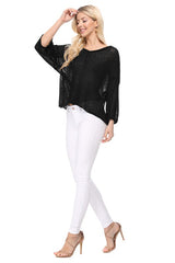 Open Back Sheer Batwing Sleeve Stretch Knit Top king-general-store-5710.myshopify.com