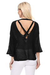 Open Back Sheer Batwing Sleeve Stretch Knit Top king-general-store-5710.myshopify.com