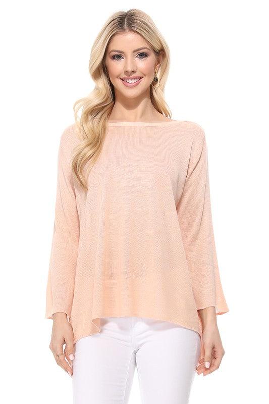 Semi See-through Boat neck Hi-Low Knit Top king-general-store-5710.myshopify.com