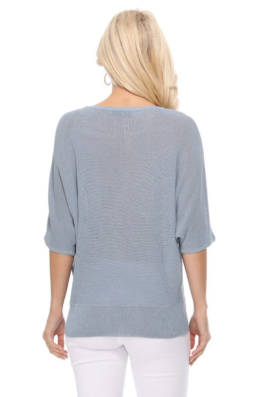 Half Dolman Sleeve Sheer Cool Knit Sweater Top king-general-store-5710.myshopify.com