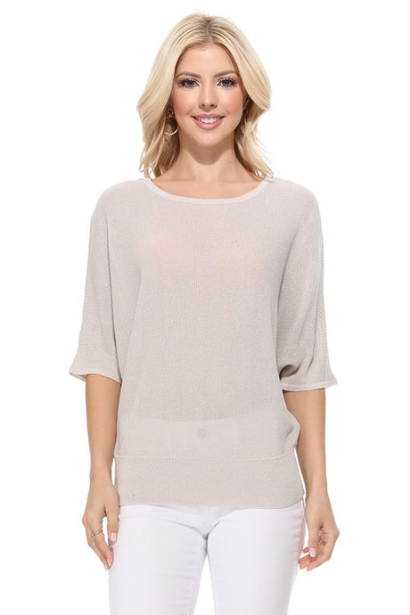 Half Dolman Sleeve Sheer Cool Knit Sweater Top king-general-store-5710.myshopify.com