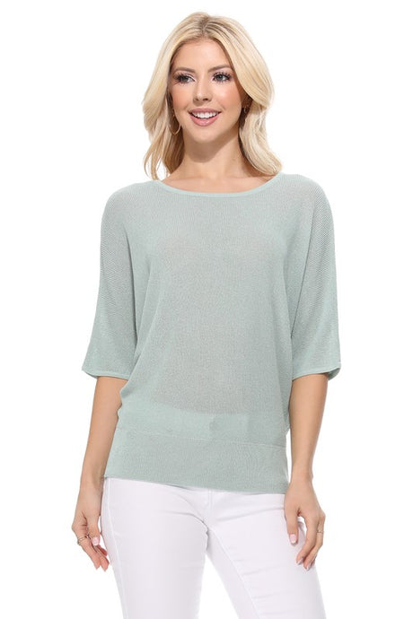 Half Dolman Sleeve Sheer Cool Knit Sweater Top king-general-store-5710.myshopify.com