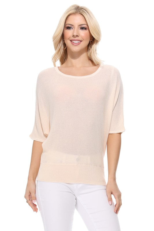 Half Dolman Sleeve Sheer Cool Knit Sweater Top king-general-store-5710.myshopify.com