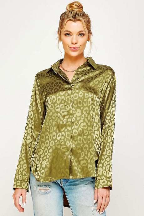 Satin Leopard Print Button Down Shirt