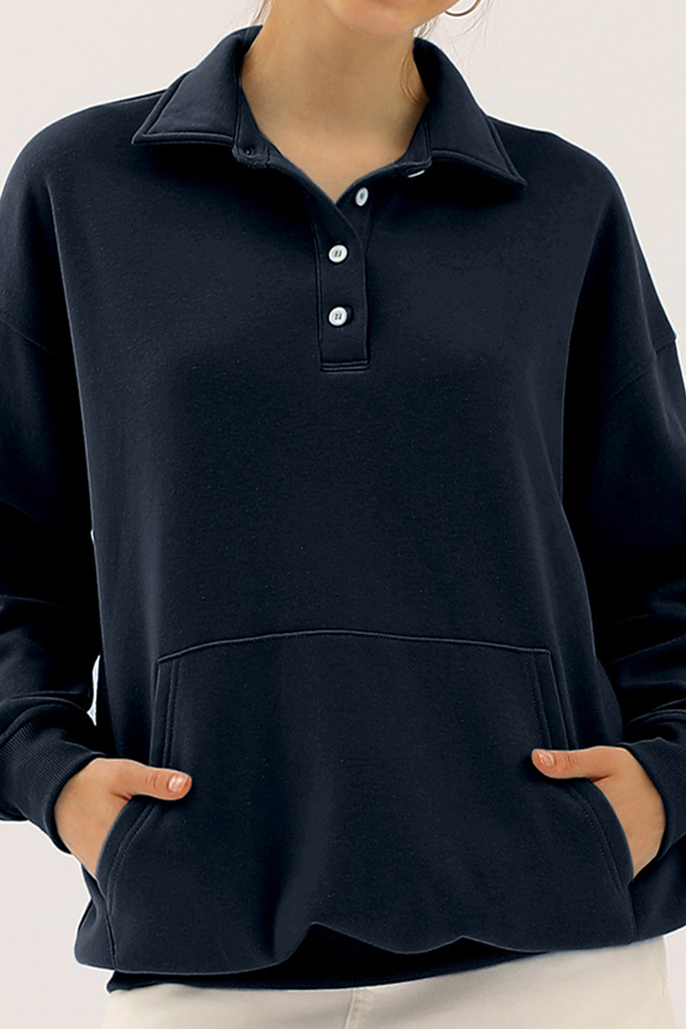 Ninexis Full Size Quarter-Button Collared Sweatshirt