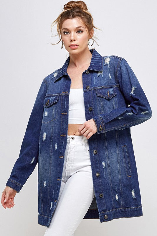 Third Quarter Distressed Washed Denim Jacket king-general-store-5710.myshopify.com