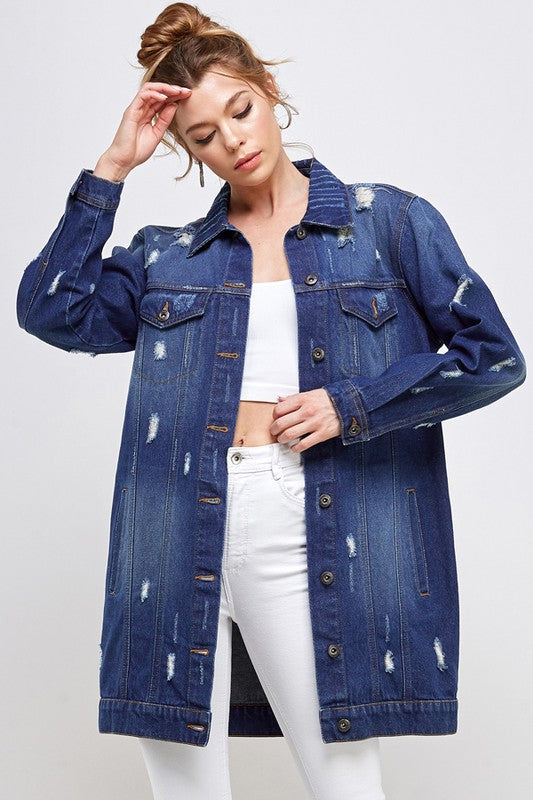 Third Quarter Distressed Washed Denim Jacket king-general-store-5710.myshopify.com