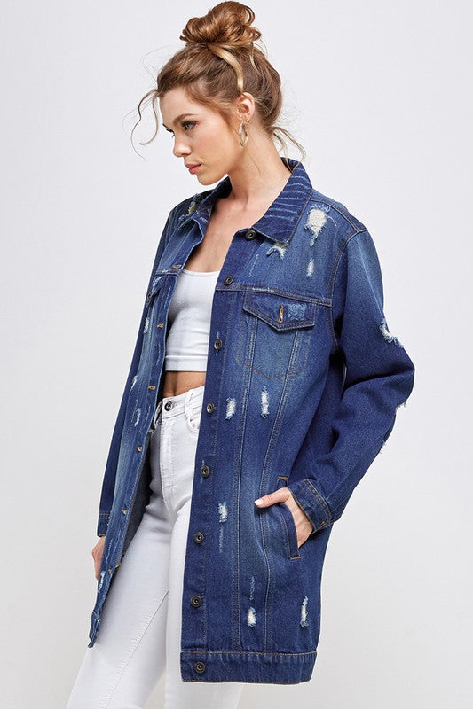 Third Quarter Distressed Washed Denim Jacket king-general-store-5710.myshopify.com