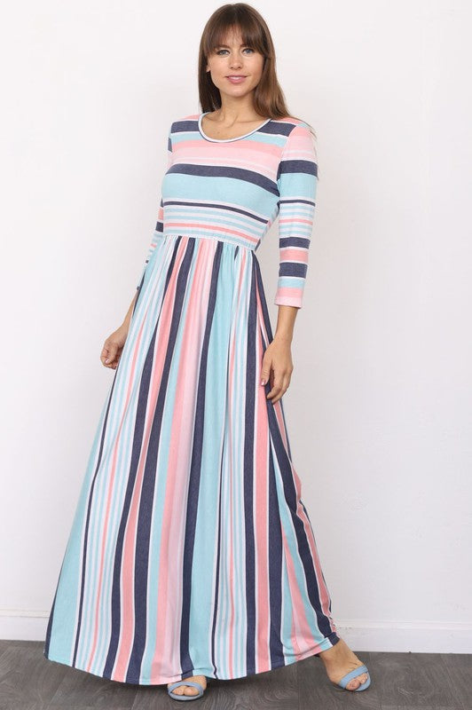 Quarter Sleeve Stripe Maxi Dress king-general-store-5710.myshopify.com