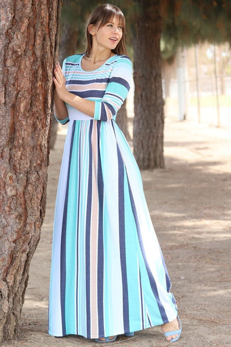 Quarter Sleeve Stripe Maxi Dress king-general-store-5710.myshopify.com
