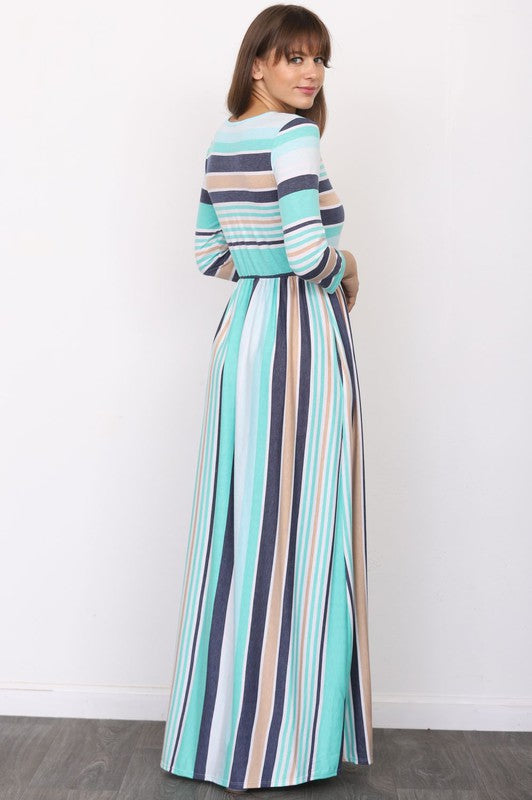 Quarter Sleeve Stripe Maxi Dress king-general-store-5710.myshopify.com