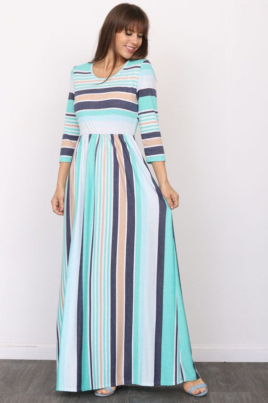 Quarter Sleeve Stripe Maxi Dress king-general-store-5710.myshopify.com