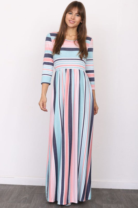 Quarter Sleeve Stripe Maxi Dress king-general-store-5710.myshopify.com