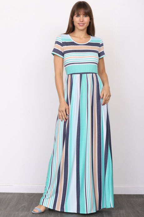Plus Short Sleeve Stripe Maxi Dress king-general-store-5710.myshopify.com