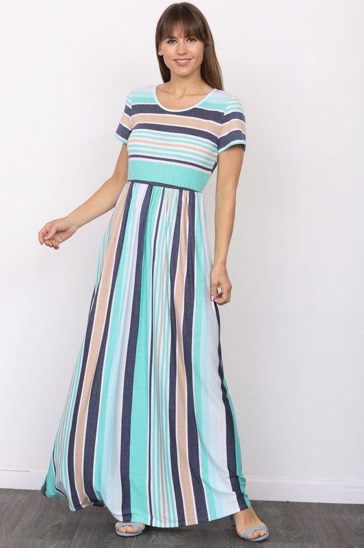 Plus Short Sleeve Stripe Maxi Dress king-general-store-5710.myshopify.com