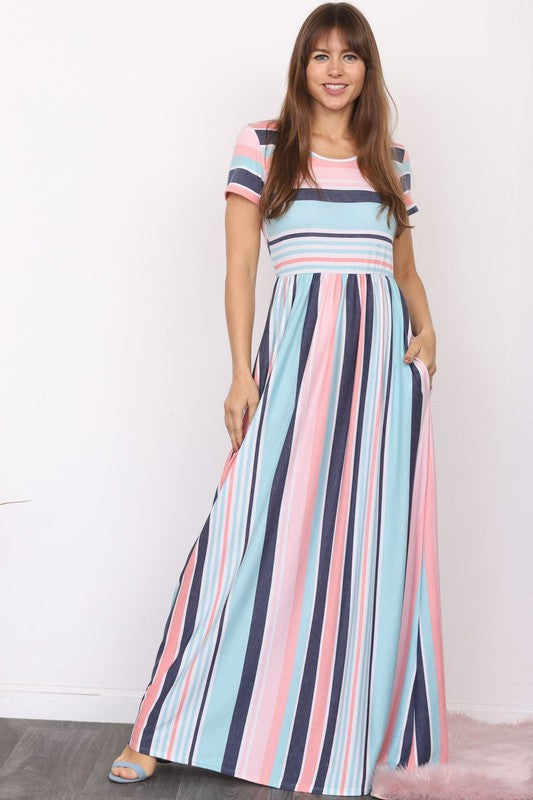 Plus Short Sleeve Stripe Maxi Dress king-general-store-5710.myshopify.com