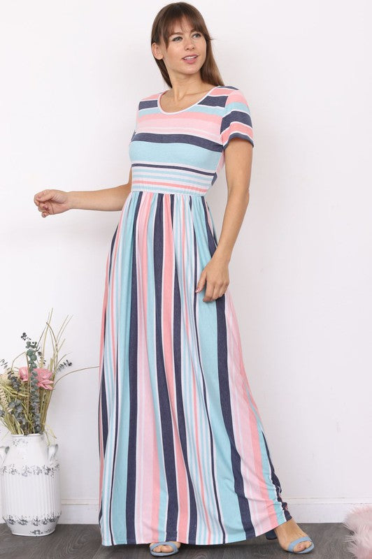 Short Sleeve Stripe Maxi Dress