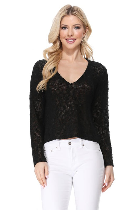 V Neck Drop Shoulder Slub Knit Crop Sweater Top king-general-store-5710.myshopify.com