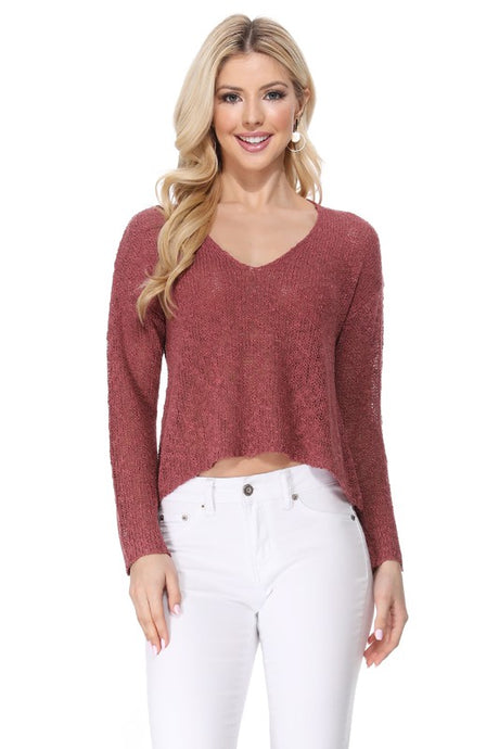 V Neck Drop Shoulder Slub Knit Crop Sweater Top king-general-store-5710.myshopify.com