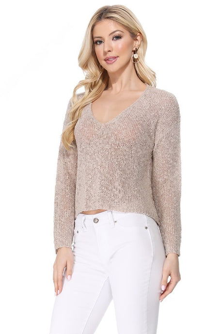 V Neck Drop Shoulder Slub Knit Crop Sweater Top king-general-store-5710.myshopify.com