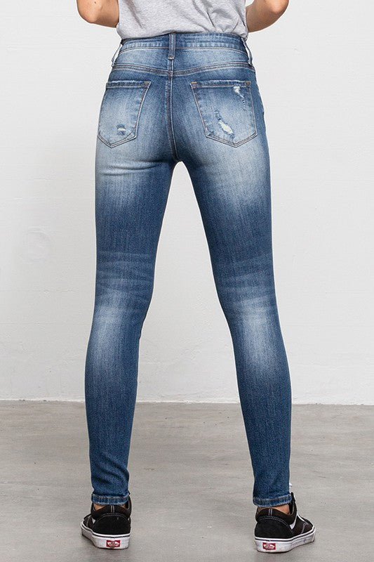 Mid-Rise Premium Body Distressed Ankle Skinny Jeans