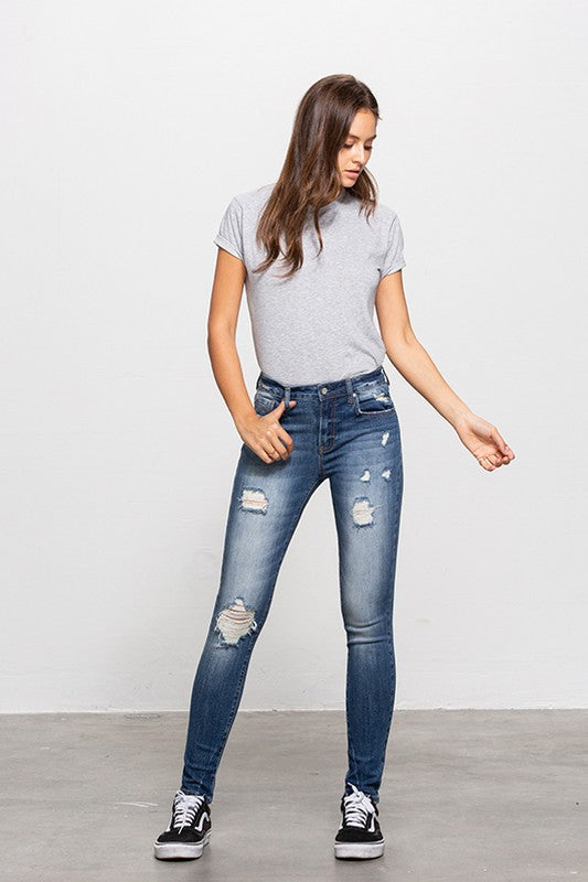 Mid-Rise Premium Body Distressed Ankle Skinny Jeans