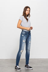 Mid-Rise Premium Body Distressed Ankle Skinny Jeans