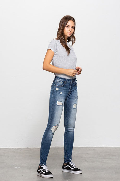 Mid-Rise Premium Body Distressed Ankle Skinny Jeans