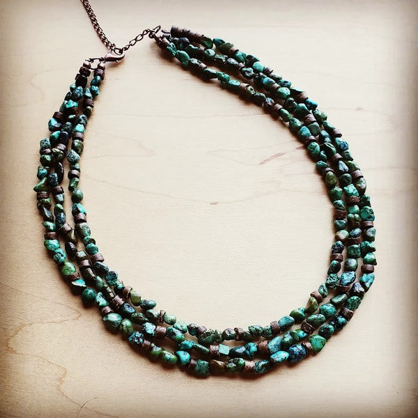 Triple Strand Turquoise & Wood Collar Necklace king-general-store-5710.myshopify.com