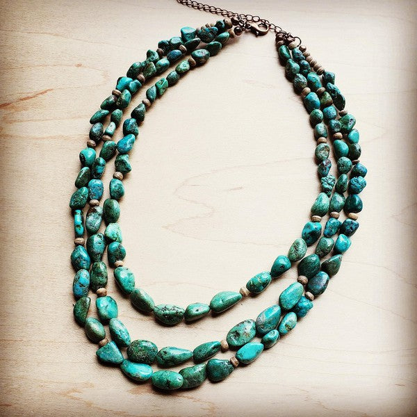 Triple Strand Turquoise & Wood Collar Necklace king-general-store-5710.myshopify.com