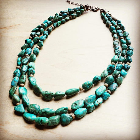 Triple Strand Turquoise & Wood Collar Necklace king-general-store-5710.myshopify.com