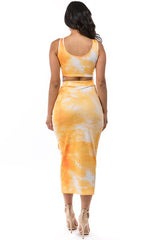 Yellow Tie Dye Crop Top Self Tie Maxi Skirt Set