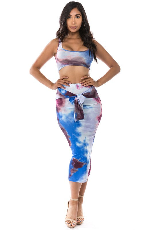 Blue Floral Crop Top Set king-general-store-5710.myshopify.com