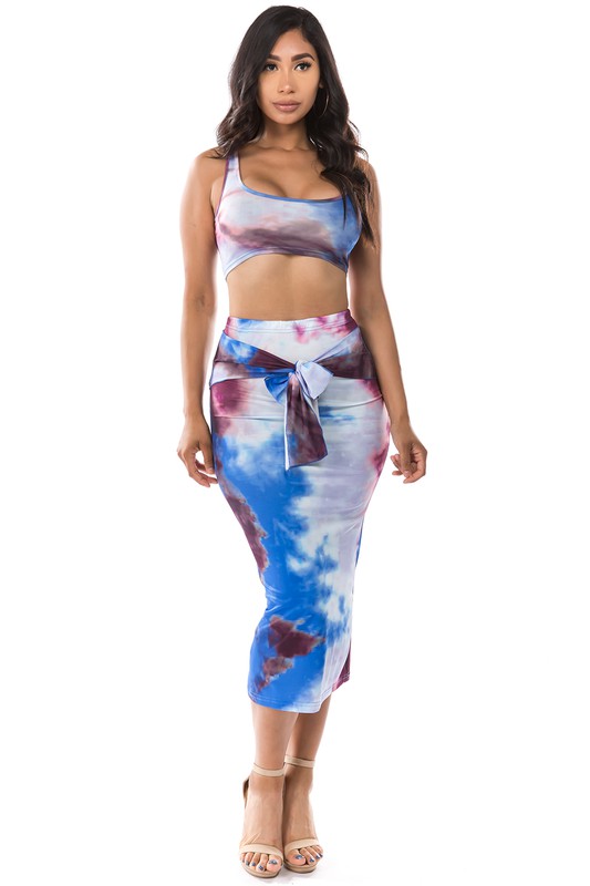 Blue Floral Crop Top Set king-general-store-5710.myshopify.com